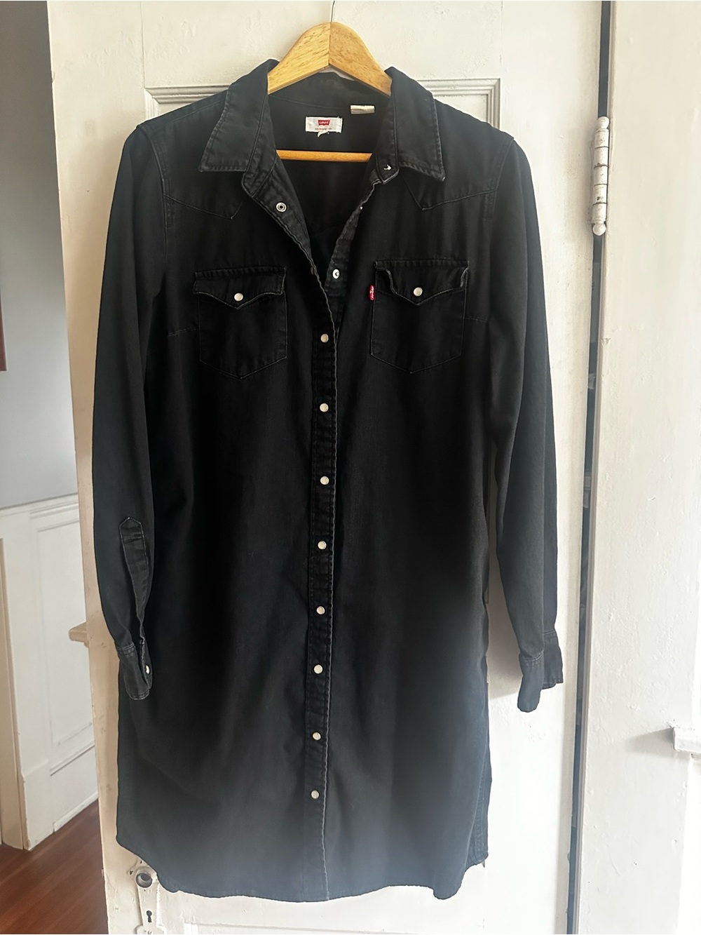 Levi's Women’s Black Denim Snap Button Dress - Classic Western Style